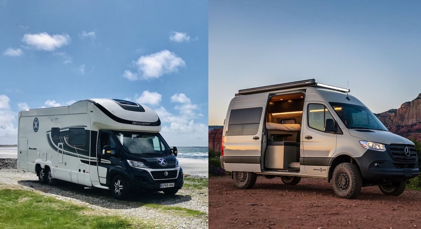 Comparaison d&rsquo;un camping-car et d&rsquo;un van am&eacute;nag&eacute;, deux styles de voyage.